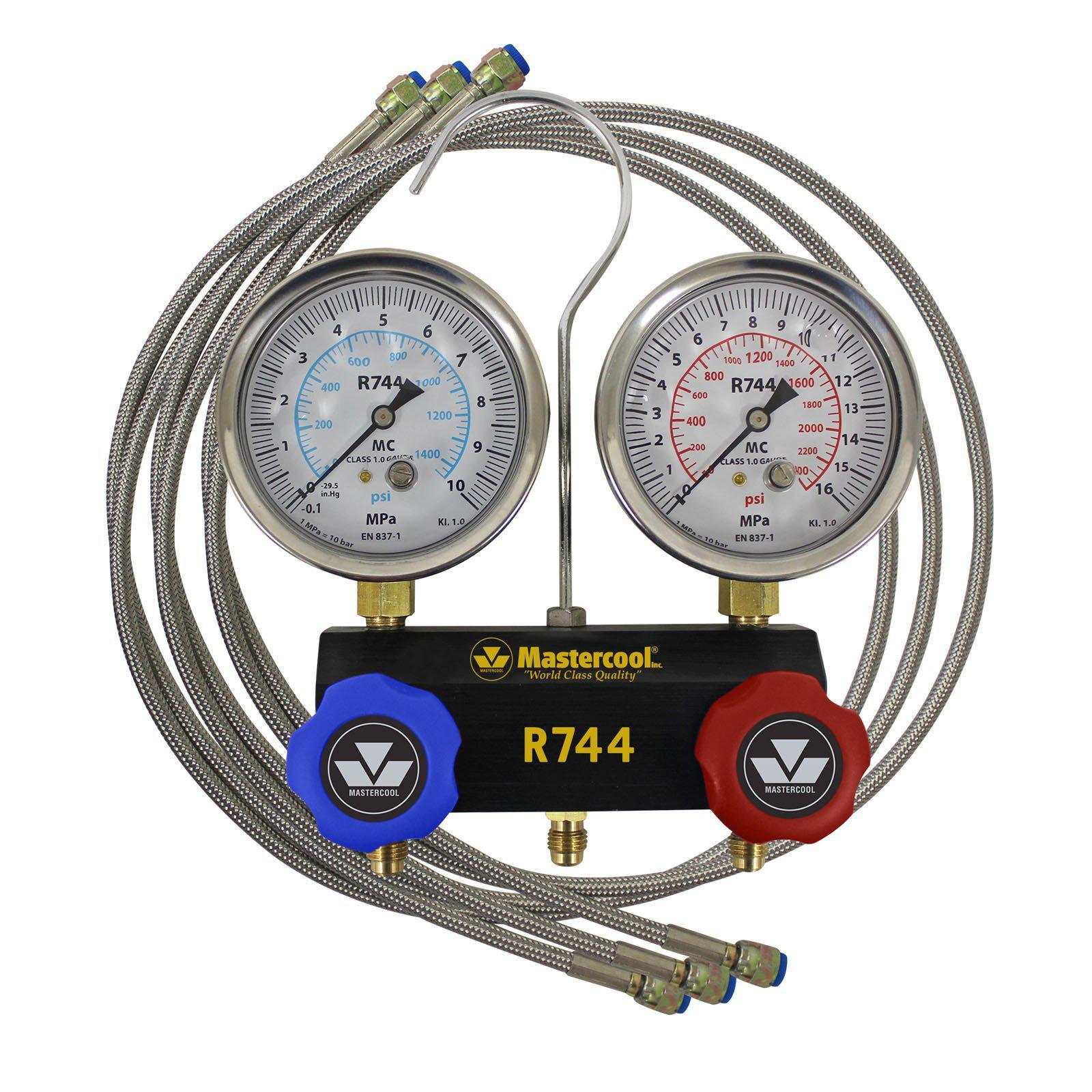 Mastercool Aluminum Manifold 80mm Oil Filled Gauges For Co2 150cm Steel Braided Hoses 55661g
