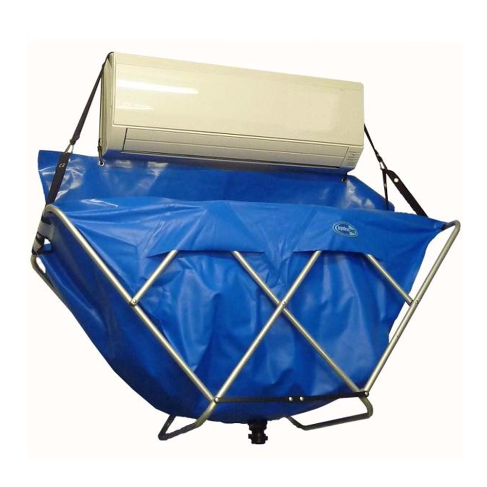 "Heavy-duty Hydrobag capturing dirt from A/C cleaning"